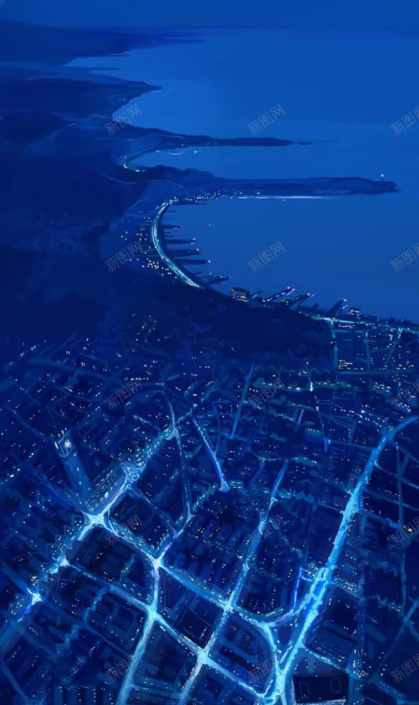 蓝色海水城市夜景jpg设计背景_88icon https://88icon.com 城市 夜景 海水 蓝色