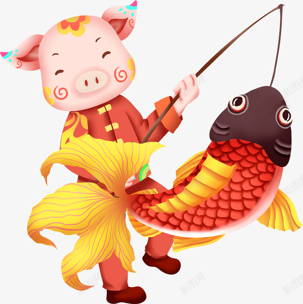 2019猪年年年有鱼png免抠素材_88icon https://88icon.com 2019年 元旦 年年有余 年年有鱼 新年快乐 爸爸钓鱼 猪年 过年 钓大鱼 钓鱼