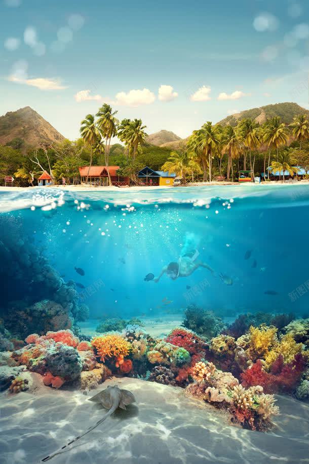 蓝天白云树林海水潜水jpg设计背景_88icon https://88icon.com 大树壁纸 树林 海水 潜水 白云 蓝天