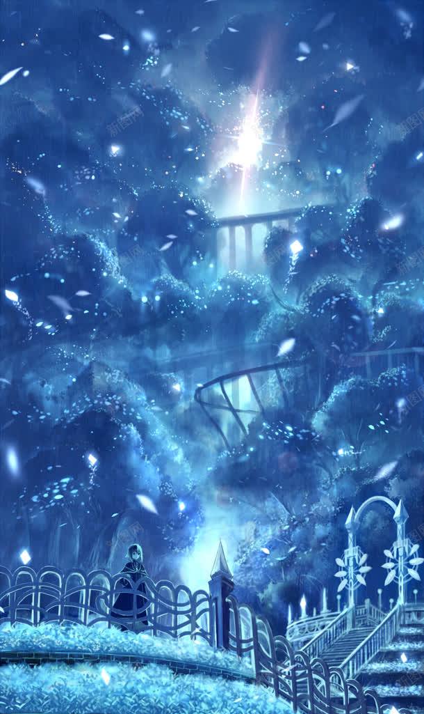 蓝色梦幻花园夜下动漫海报背景jpg设计背景_88icon https://88icon.com 动漫海报 动漫蓝天白云图片 梦幻 海报 背景 花园 蓝色