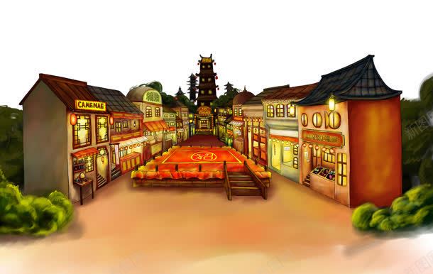 手绘中国风仿古街道jpg设计背景_88icon https://88icon.com 仿古 国风 街道