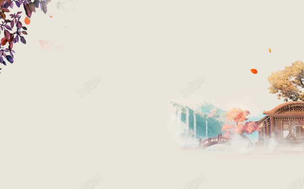 复古风格彩绘江南风光jpg设计背景_88icon https://88icon.com 复古 彩绘 江南 风光 风格