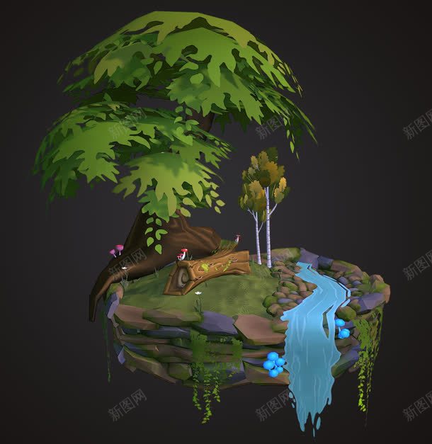 手绘绿色大树流水jpg设计背景_88icon https://88icon.com 大树 流水 绿色
