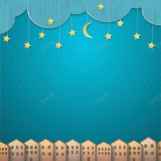 手绘卡能蓝天星星月亮jpg设计背景_88icon https://88icon.com 星星 月亮 蓝天