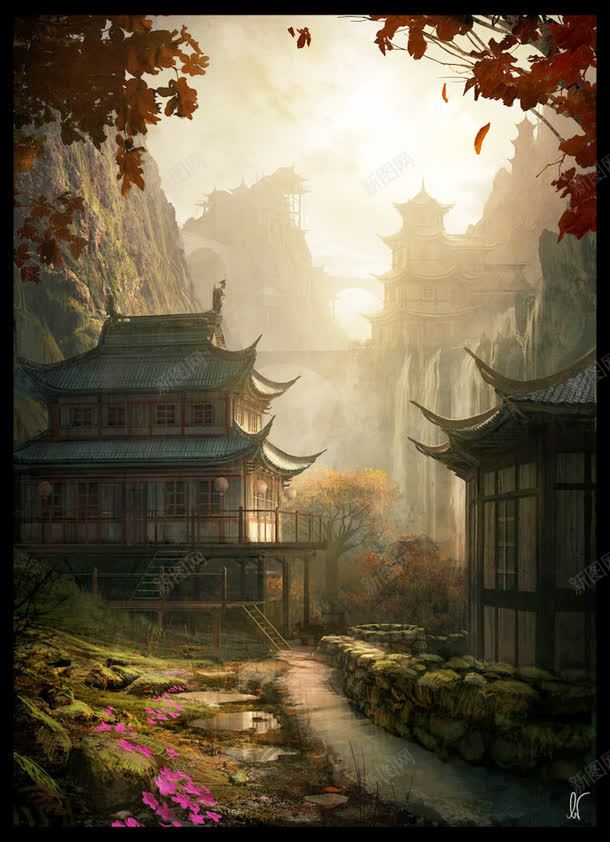 黄色光效渲染效果枫叶彩绘阁楼jpg设计背景_88icon https://88icon.com 彩绘 效果 枫叶 渲染 色光 阁楼