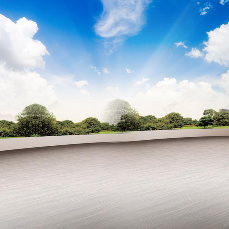 大气主图背景psd设计背景_88icon https://88icon.com 主图 小清新 文艺 树木 白云 简约 蓝天 马路