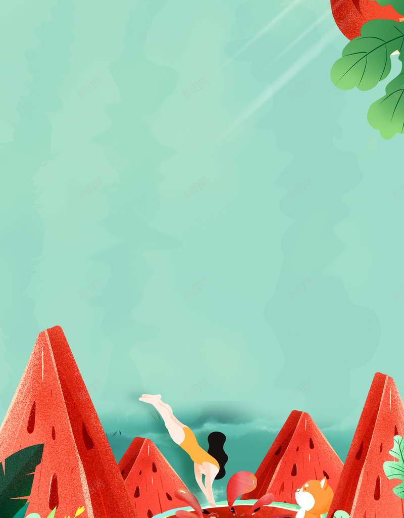 夏季西瓜汁创意背景图psd设计背景_88icon https://88icon.com 人物 创意手机壁纸 创意背景图 夏天 大暑 节气 藤蔓 西瓜 西瓜山 跳水