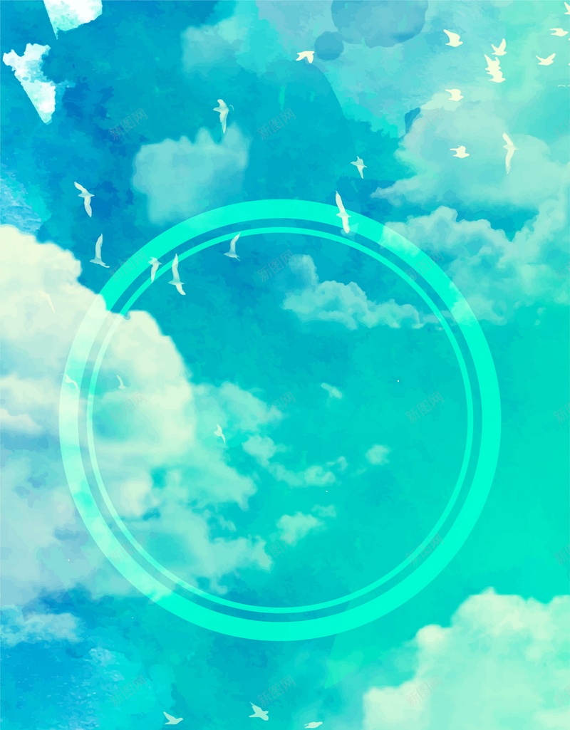 手绘天空背景矢量图ai设计背景_88icon https://88icon.com AI 云朵 圆环 天空 平面 广告 手绘 模板 海报 矢量 素材 背景 蓝天 矢量图
