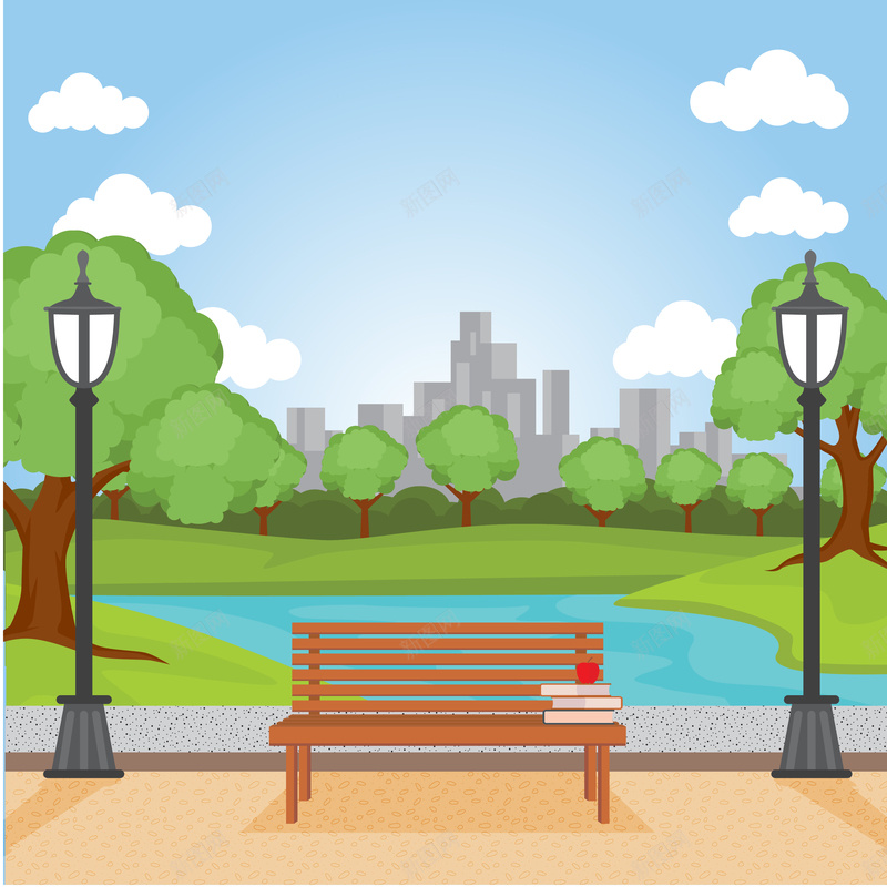 卡通蓝天公园座椅背景矢量图ai设计背景_88icon https://88icon.com 公园 卡通 座椅 手绘 童趣 背景 蓝天 矢量图
