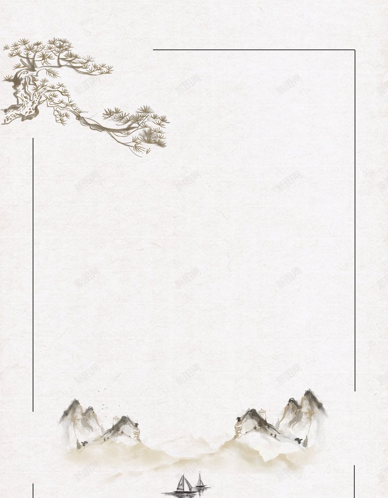 水墨复古风海报背景psd设计背景_88icon https://88icon.com 松树 水墨山峰 水墨背景 清明节背景 湖泊