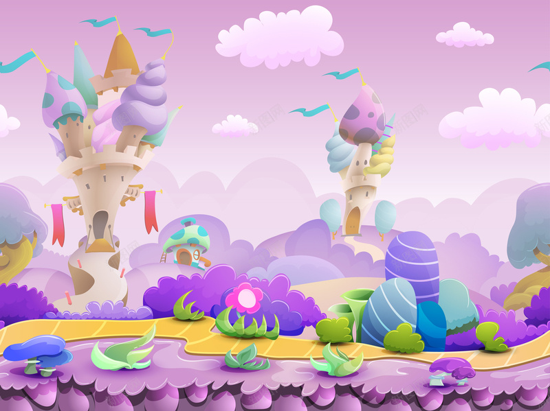 卡通童话世界背景矢量图ai设计背景_88icon https://88icon.com 卡通 卡通背景 可爱卡通 唯美卡通 手绘 梦幻小屋 童话世界 童趣 矢量图