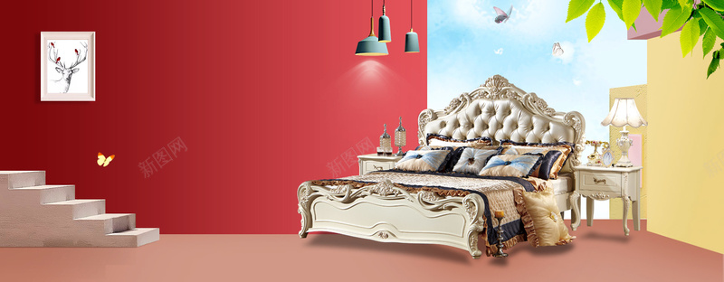 欧式风格家装床背景psd设计背景_88icon https://88icon.com banner背景 几何 家具 家居家装节 家装节 床 时尚 欧式风格 灯具 简约 装修