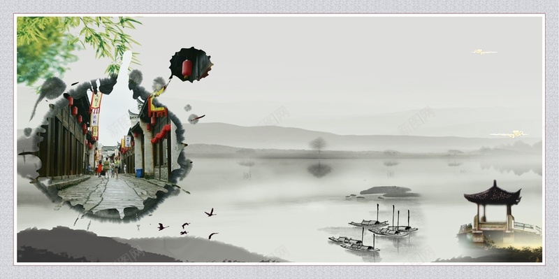 中国风古代街道绿色背景cdr设计背景_88icon https://88icon.com 中国风 古代 喷墨 绿色 街道