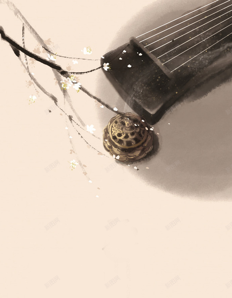 古风梅花竖琴H5背景jpg设计背景_88icon https://88icon.com H5背景 古风 古风背景 唯美 文艺 梅花 梅花背景 梦幻 浪漫 竖琴 简约