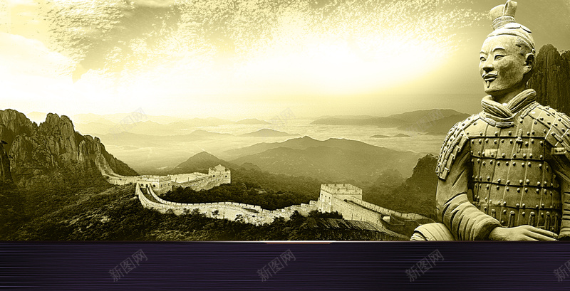长城兵马俑背景jpg设计背景_88icon https://88icon.com 中国风 兵马俑 古代 古典 大气 天空 山峰 山河 山脉 文物 祖国河山 背景素材 长城