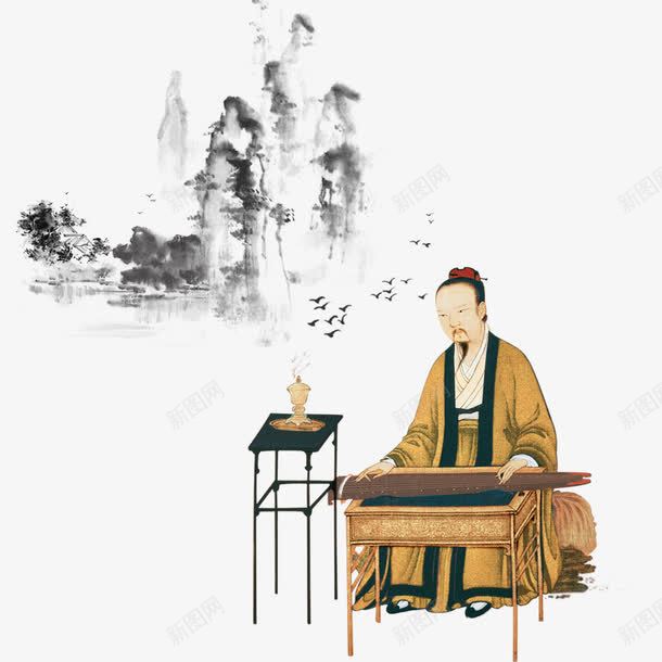 山水古人psd免抠素材_88icon https://88icon.com 中国风 古人 山水 弹琴