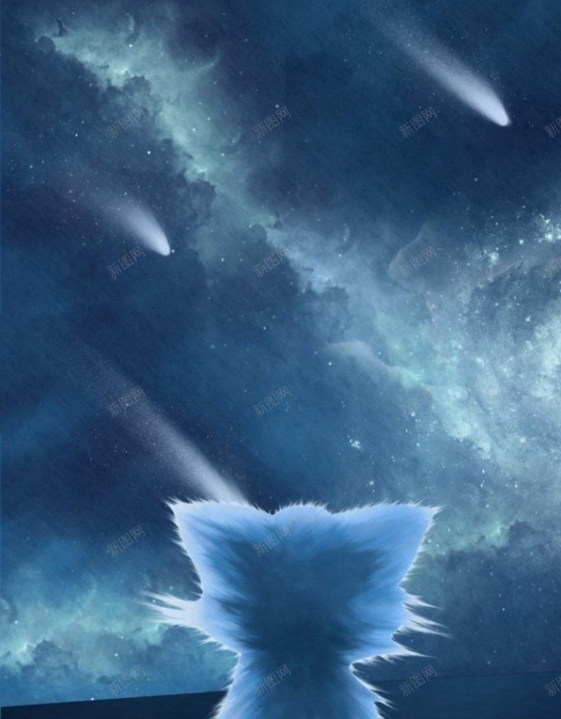 深色文艺猫咪背景图jpg设计背景_88icon https://88icon.com 小清新 手绘 文艺 星空 流星 深色 猫咪 质感