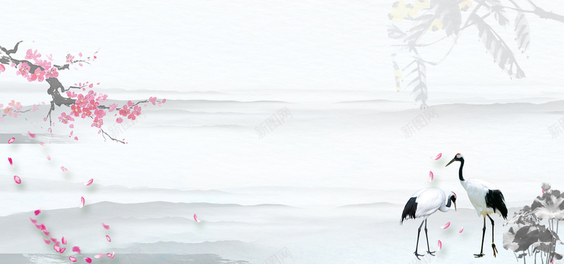 桃花仙鹤中国风白色banner背景psd设计背景_88icon https://88icon.com banner 中国风 云 仙鹤 促销 复古 大减价 山 折扣 树叶 桃花 水墨 海报 电商 白色
