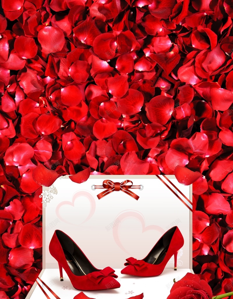 红色高跟鞋花瓣背景cdr设计背景_88icon https://88icon.com 喜庆 女鞋促销 婚庆 浪漫 激情 狂欢 玫瑰花瓣 红色 结婚 高跟鞋