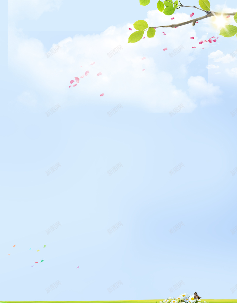 浅蓝色天空白云背景psd设计背景_88icon https://88icon.com 优惠 天空 女装 新品 新图网 春天 树叶 树枝 浅蓝色 清新 白云 简约 绿地 背景素材 花朵 草地