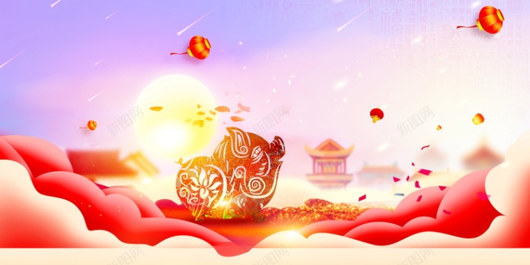 2019天蓬迎春猪年大吉背景背景图片 2019天蓬迎春猪年大吉背景背景
