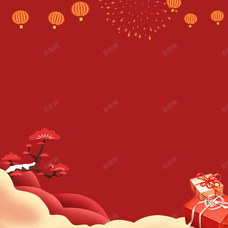 2018新年红色中国风淘宝年货节礼盒灯笼主图psd设计背景_88icon https://88icon.com 2018 中国风 主图 喜庆 山坡 年货节 新年 新年礼物 春节 树木 淘宝 灯笼 礼物 礼盒 红色