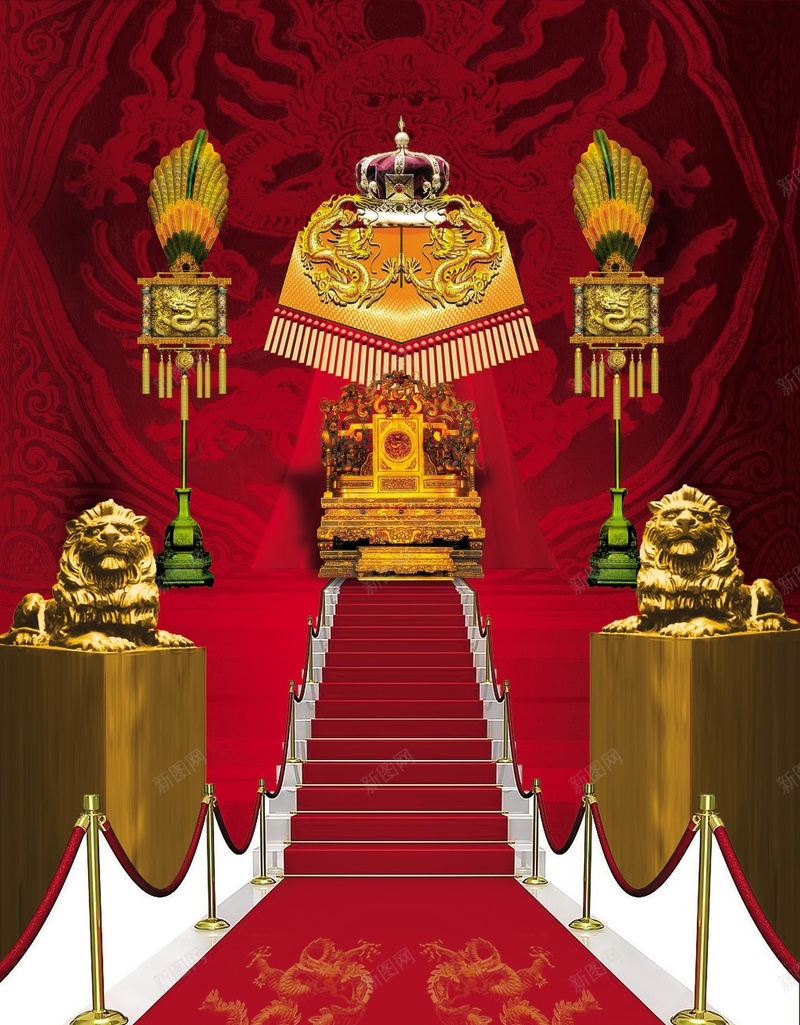 红色大气宫廷摆设背景psd设计背景_88icon https://88icon.com 中国风 宫廷 家居背景 红色大气 龙椅