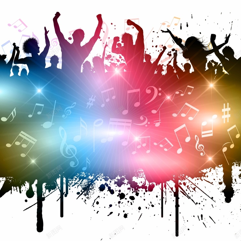 水墨音乐欢呼人群海报背景模板矢量图ai设计背景_88icon https://88icon.com 人群 光感 剪影 多彩 欢呼 水墨 海报 矢量 酒吧开业 音乐 音符 矢量图