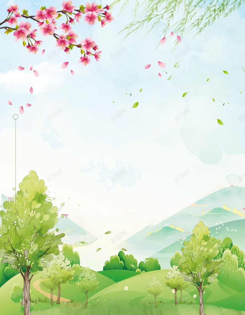 春季郊游野餐背景图psd设计背景_88icon https://88icon.com 春季 春季情景 柳条 树木 桃花 草地 郊游 野餐