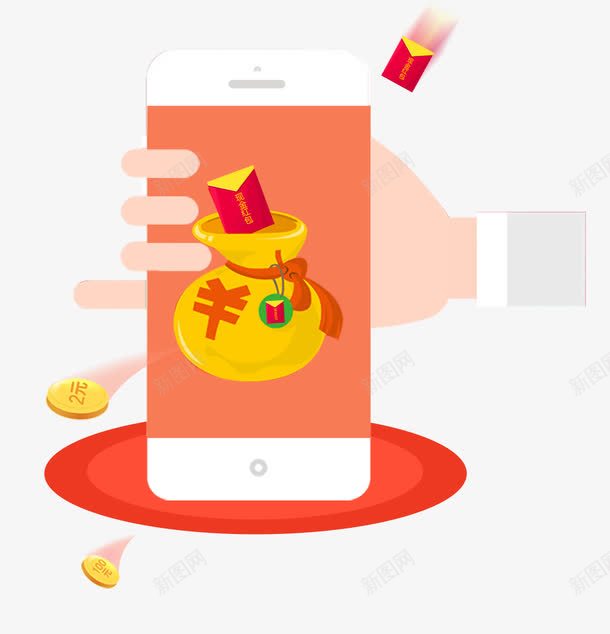 卡通新年手机抢红包png免抠素材_88icon https://88icon.com 手机抢红包 新年 新春 春节 春节红包 装饰图案 财运 金币