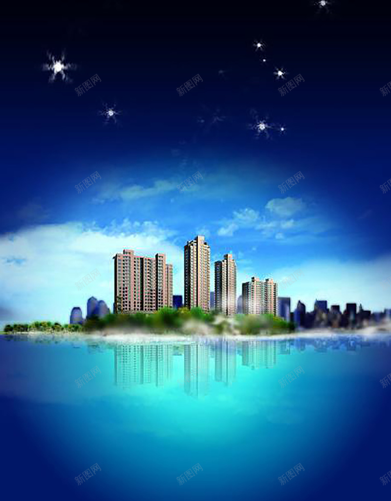 简约房地产海报背景矢量图ai设计背景_88icon https://88icon.com 大气 房地产 湖面 蓝天 矢量图