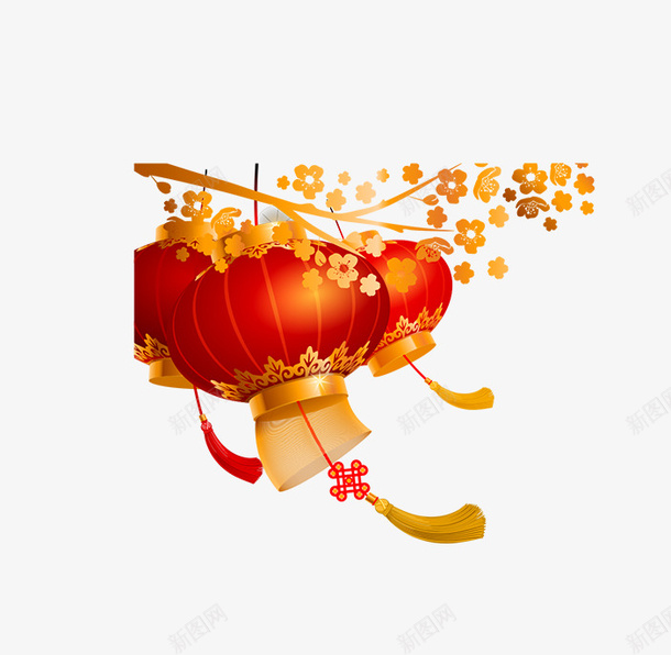 金色梅花与红灯笼png免抠素材_88icon https://88icon.com 中国结 中国风 梅花 灯笼 红色灯笼 花朵 装饰 质感 金色 高贵