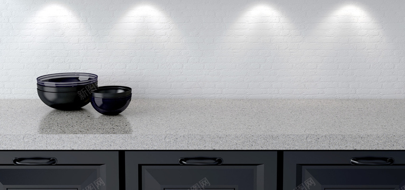 厨房里摆放整齐的厨具jpg设计背景_88icon https://88icon.com 厨房 墙 家居 小清新 文艺 海报banner 碗 简约 纹理墙 黑白 黑碗