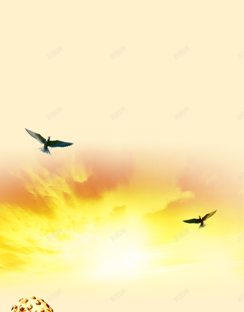 海鸥晚霞金光石狮子大气传统H5背景psd设计背景_88icon https://88icon.com H5背景 传统 大气 晚霞 海鸥 石狮子 金光 金色