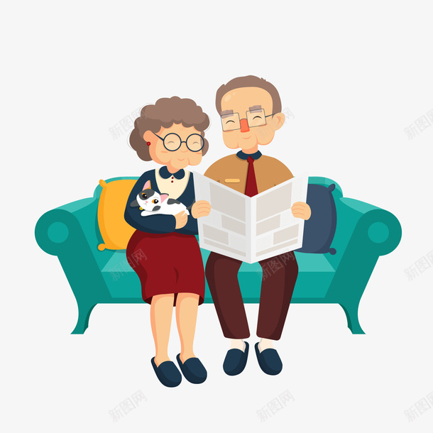 一起看报纸的夫妇png免抠素材_88icon https://88icon.com 关爱父母 关爱老人 夫妻 女人 扁平化 新闻 男人 看报纸 阅报