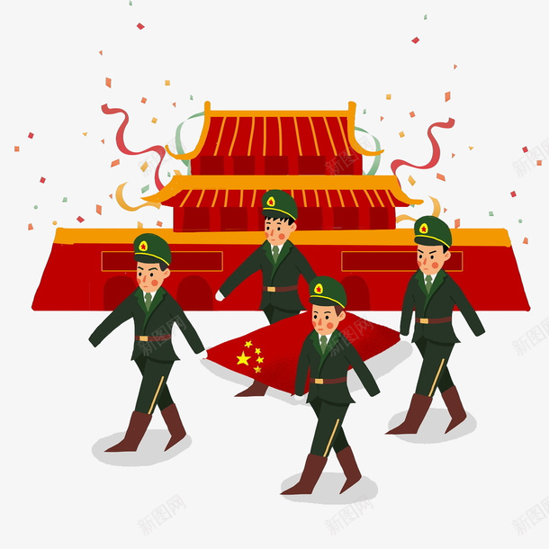 卡通手绘帅气的军人png免抠素材_88icon https://88icon.com 创意 动漫动画 卡通手绘 帅气的军人 简约 红旗
