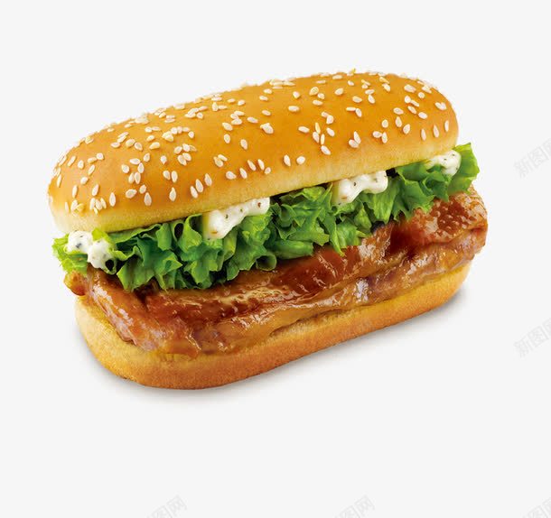 蜜汁鸡腿堡psd免抠素材_88icon https://88icon.com 快餐 汉堡包 生菜 酸奶酱 鸡腿堡