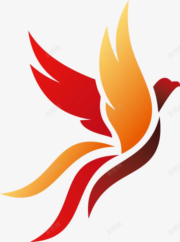 橙红渐变凤凰png免抠素材_88icon https://88icon.com 中国风 凤凰 装饰