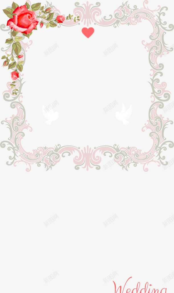 婚礼邀请函花朵装饰png_88icon https://88icon.com wedding 婚礼邀请函 白色鸽子 红色爱心 花朵装饰 花纹边框