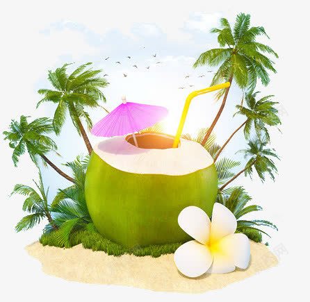 海南度假椰子汁png免抠素材_88icon https://88icon.com 度假 椰子 椰子汁 椰子汁广告 海南 海滩风景