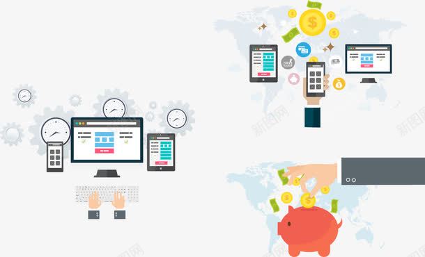 手绘扁平操作电脑手机png免抠素材_88icon https://88icon.com 存钱 扁平 手机 手绘 操作电脑