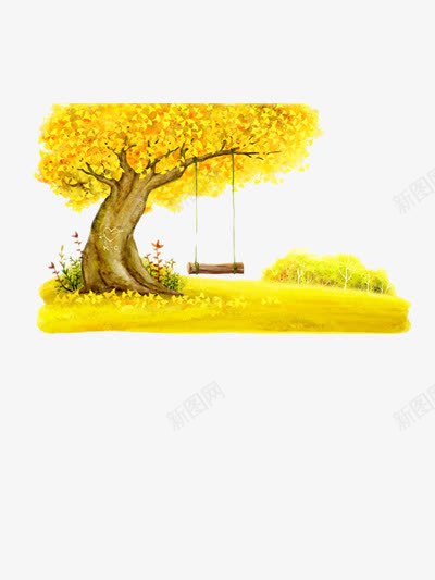秋天银杏树png免抠素材_88icon https://88icon.com 秋千 秋天 童年 银杏 黄叶