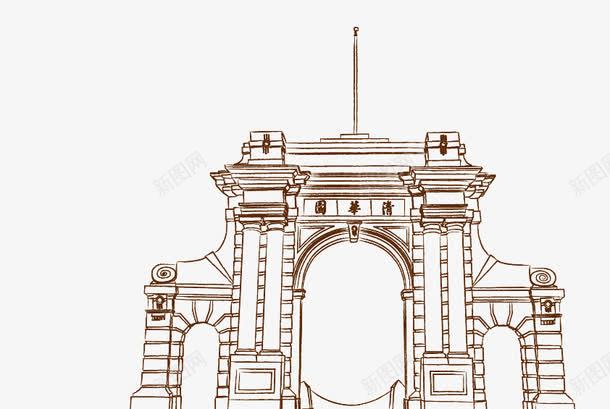 清华大学png免抠素材_88icon https://88icon.com 主楼 单线稿 棕色 清华 清华大学 线稿