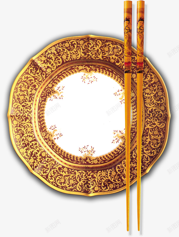 金属器皿盘子png免抠素材_88icon https://88icon.com 盘子 筷子 金属 黄金