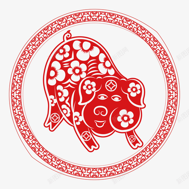 猪年迎新春png免抠素材_88icon https://88icon.com 卡通小猪 彩色底纹 扁平化 新年快乐 矢量图案 设计图