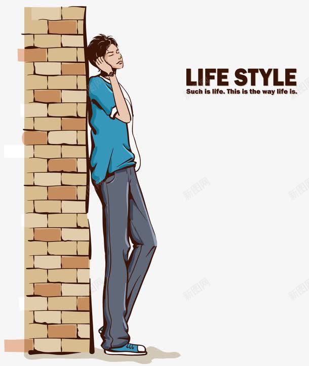 靠在墙上打电话的人png免抠素材_88icon https://88icon.com 手表 打电话 电话 男生 砖墙 蓝色衣服 靠在墙上