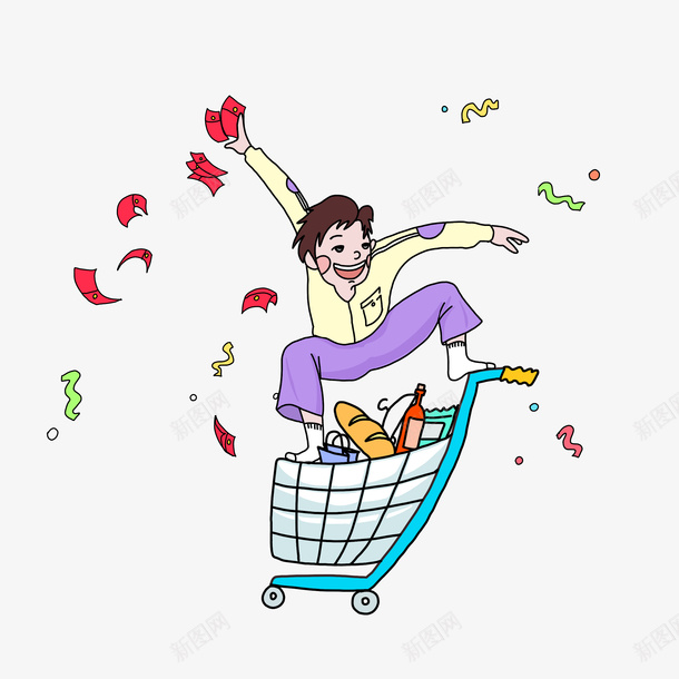 彩色手绘购物卡通插画psd免抠素材_88icon https://88icon.com 卡通 彩色 插画 疯狂 红包 线稿 购物