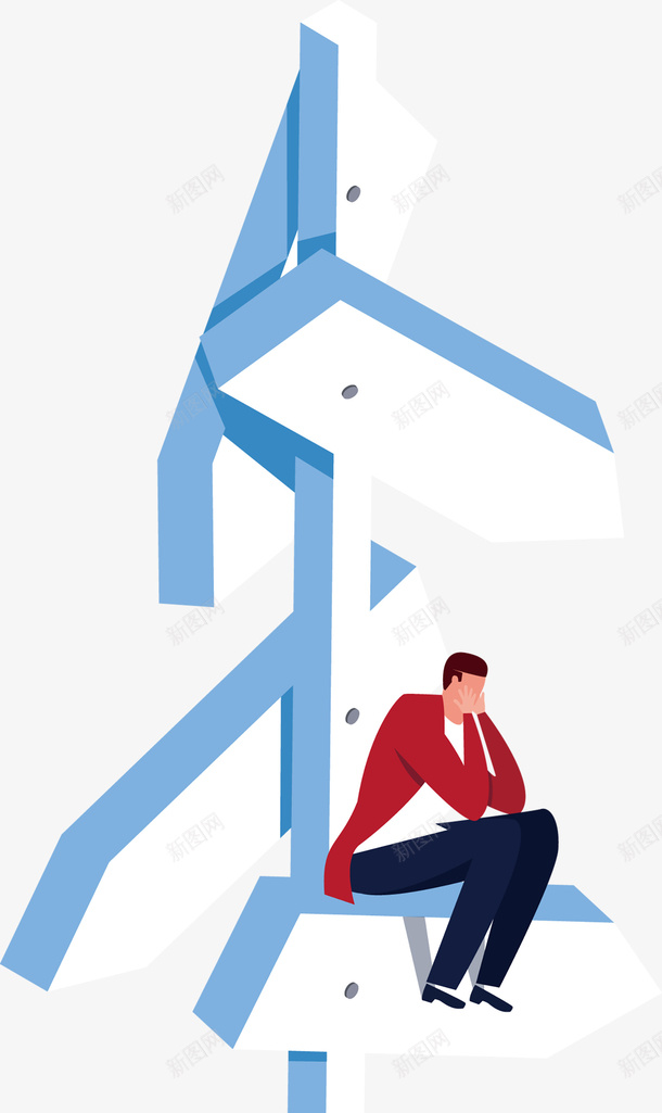 站在箭头下的男人png免抠素材_88icon https://88icon.com 无处可去 矢量箭头 蓝色路标 路标下载 迷茫的男人 迷路