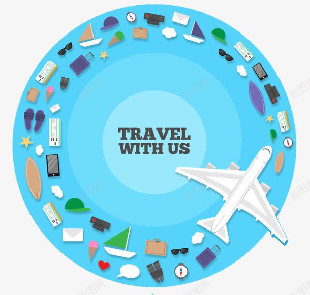 扁平化旅行海报png免抠素材_88icon https://88icon.com H5页面素材 促销 促销图案 扁平卡通 旅游 环球旅行 电商卡通素材 网页设计卡通 飞机