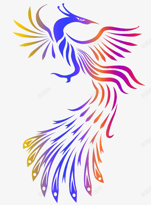 渐变颜色凤凰png免抠素材_88icon https://88icon.com 丹鸟 凤凰 凤凰尾巴 凤尾 吉祥象征 朱鸟 漂亮尾巴 火鸟 神兽 神鸟 羽翼 飞鸟 飞龙之子